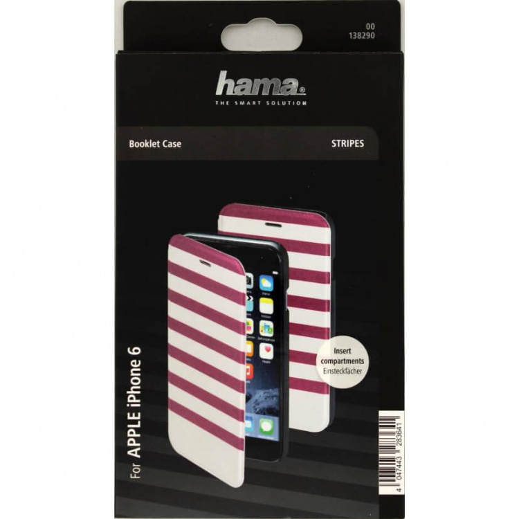 Hama Plånboksväska DesignLine iPhone6/6S Stripe Rosa/Vit