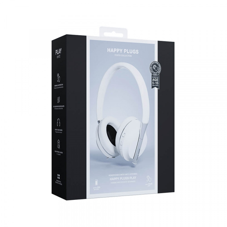 Happy Plugs Play Headphone Over-Ear 85dB Wireless White Happy Plugs Play Headphone Over-Ear 85dB Wireless White