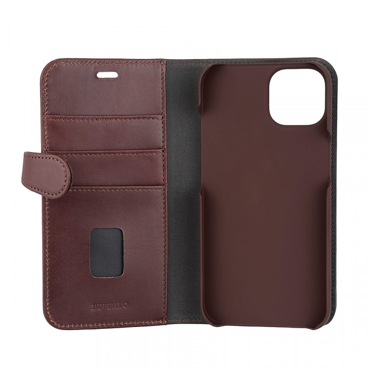 Buffalo 2in1 Wallet Leather 3 card iPhone 13/14/15 Brown