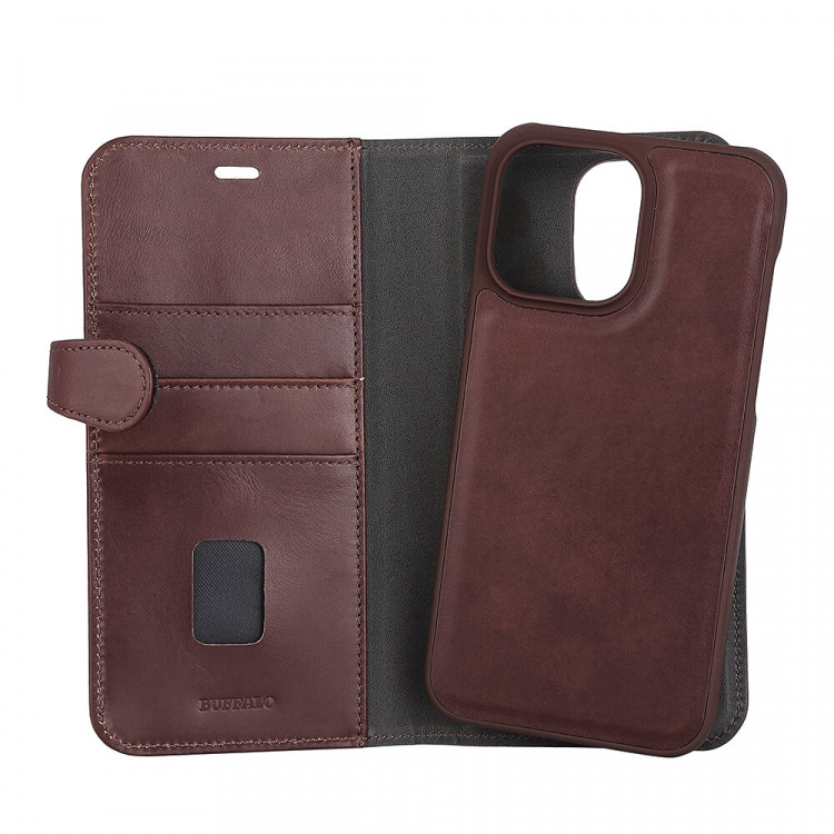 Buffalo 2in1 Wallet Leather 3 card iPhone 14 Pro Max Brown Buffalo 2in1 Wallet Leather 3 card iPhone 14 Pro Max Brown