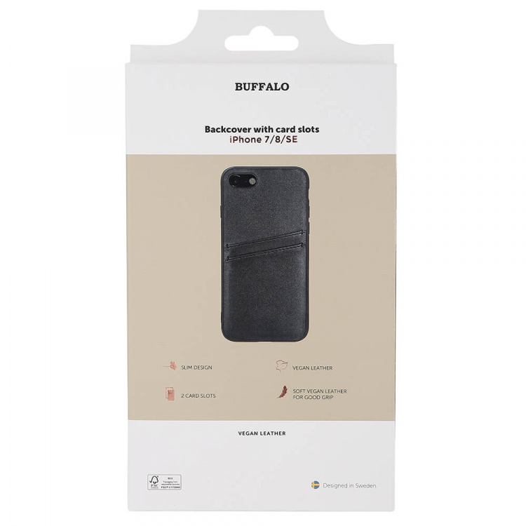 Buffalo Back cover PU 2 card iPhone 7 / 8 / SE Black Buffalo Back cover PU 2 card iPhone 7 / 8 / SE Black
