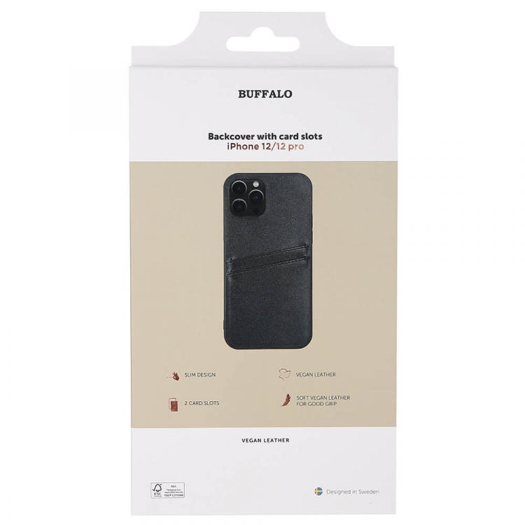 Buffalo Back cover PU 2 card iPhone 12/12 Pro Black Buffalo Back cover PU 2 card iPhone 12/12 Pro Black