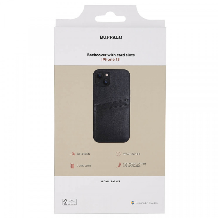 Buffalo Back cover PU 2 card iPhone 13 Black