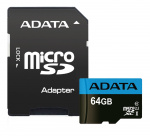 ADATA 64GB MicroSDXC card with SD Adapter, UHS-I, Class 10, A1, blue
