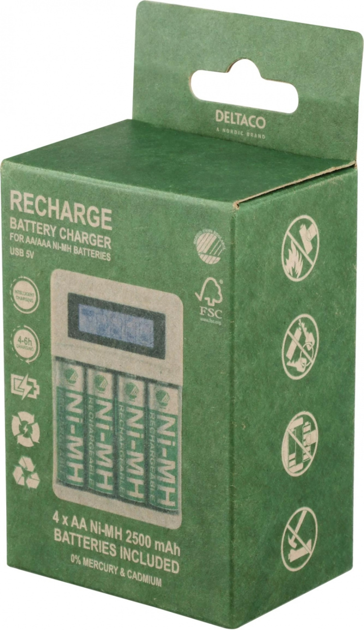 DELTACO Ultimate Ni-Mh USB charger with 4 x AA batteries DELTACO Ultimate Ni-Mh USB charger with 4 x AA batteries