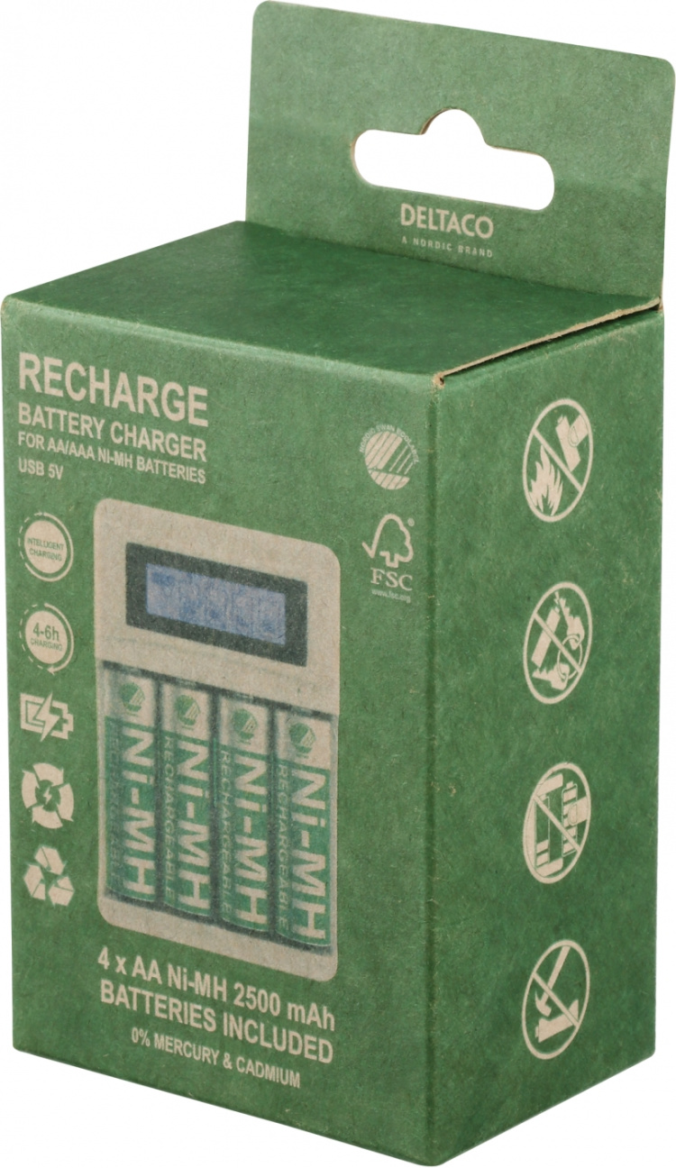 DELTACO Ultimate Ni-Mh USB charger with 4 x AA batteries DELTACO Ultimate Ni-Mh USB charger with 4 x AA batteries