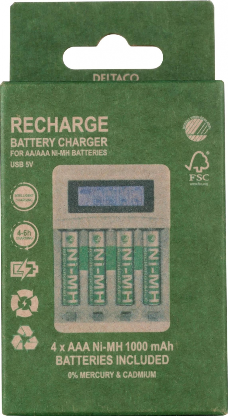 DELTACO Ultimate Ni-Mh USB charger with 4 x AAA batteries DELTACO Ultimate Ni-Mh USB charger with 4 x AAA batteries
