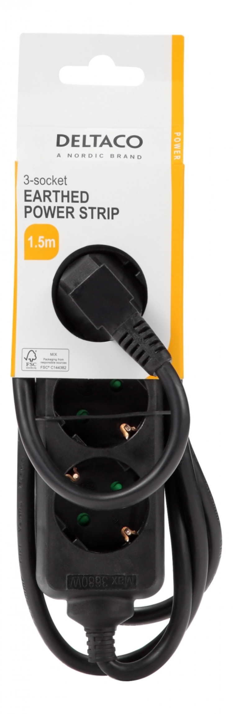 DELTACO outlet 3xCEE 7/3 1xCEE 7/7 1,5m black