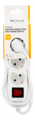 DELTACO outlet 3xCEE 7/3 1xCEE 7/7 switch 1,5m white