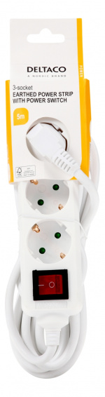 DELTACO outlet 3xCEE 7/3 1xCEE 7/7 switch 5m white