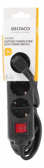 DELTACO outlet 3xCEE 7/3 1xCEE 7/7 switch 3m black DELTACO outlet 3xCEE 7/3 1xCEE 7/7 switch 3m black