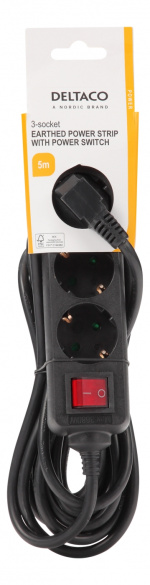 DELTACO outlet 3xCEE 7/3 1xCEE 7/7 switch 5m black DELTACO outlet 3xCEE 7/3 1xCEE 7/7 switch 5m black