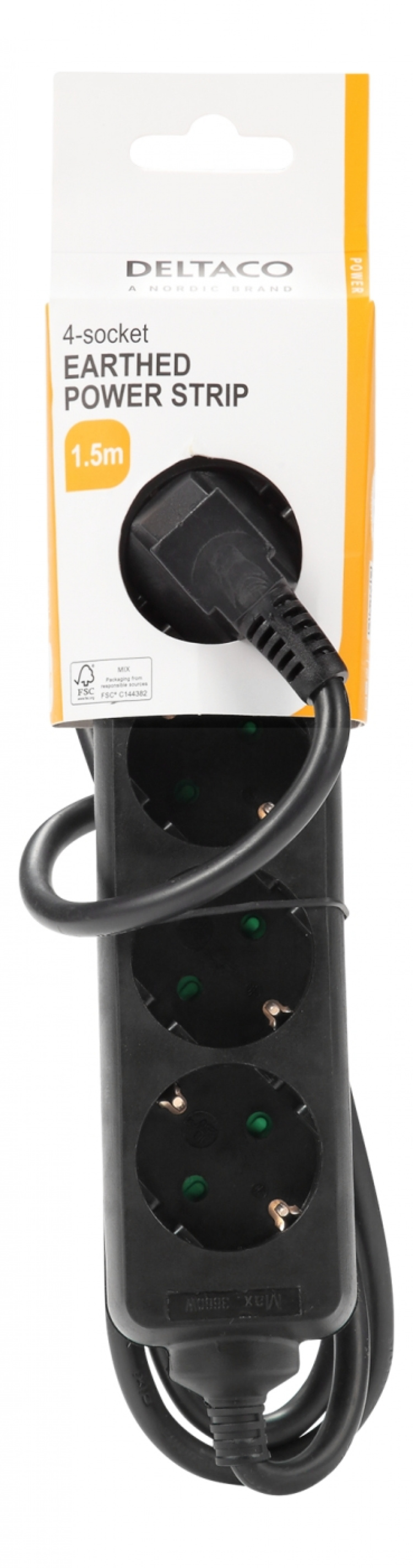 DELTACO outlet 4xCEE 7/3 1xCEE 7/7 1,5m black DELTACO outlet 4xCEE 7/3 1xCEE 7/7 1,5m black