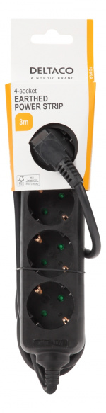 DELTACO outlet 4xCEE 7/3 1xCEE 7/7 3m black DELTACO outlet 4xCEE 7/3 1xCEE 7/7 3m black