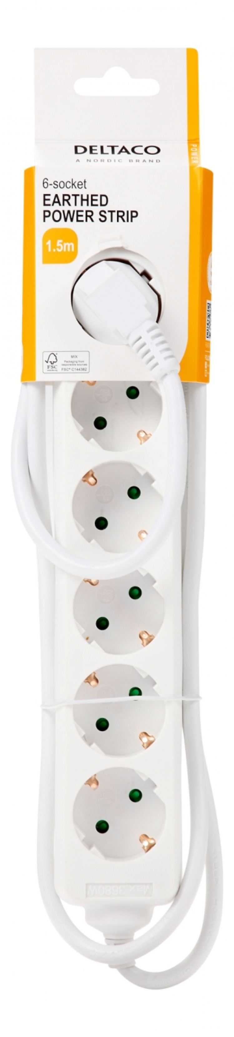 DELTACO outlet 6xCEE 7/3 1xCEE 7/7 1,5m white