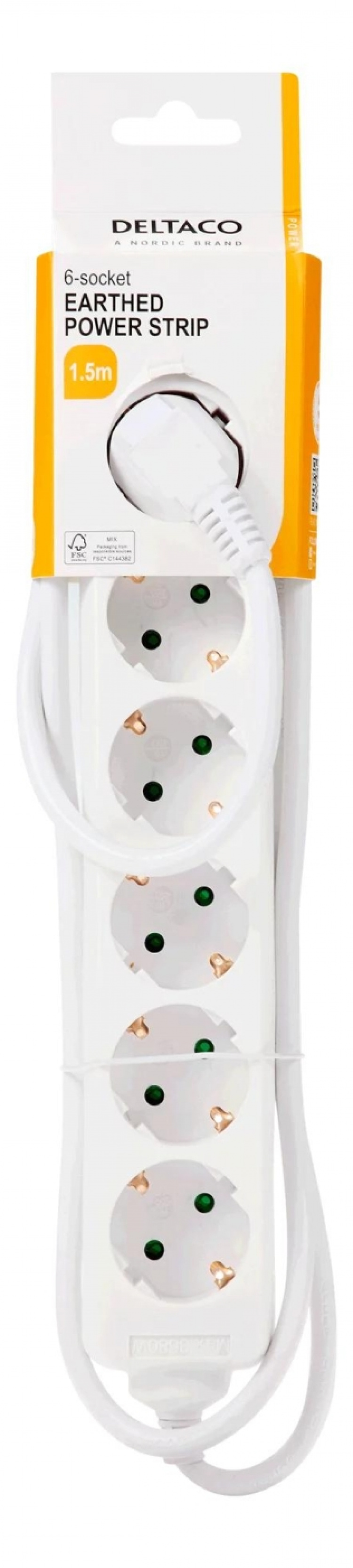 DELTACO outlet 6xCEE 7/3 1xCEE 7/7 1,5m white