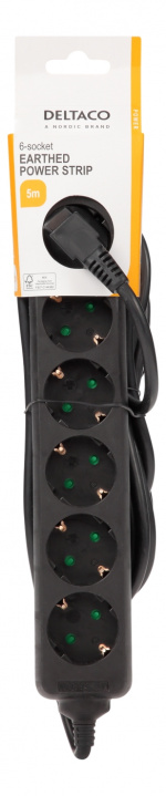 DELTACO outlet 6xCEE 7/3 1xCEE 7/7 5m black