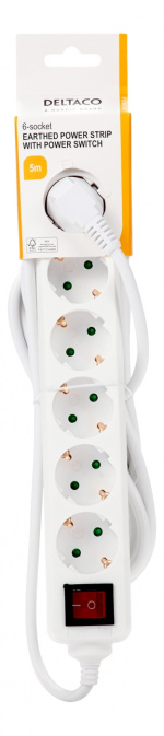 DELTACO 6-osainen jatkojohto, 5 m