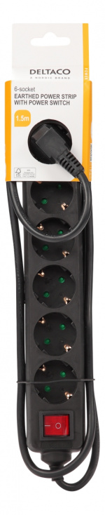 DELTACO outlet 6xCEE 7/3 1xCEE 7/7 switch 1,5m black DELTACO outlet 6xCEE 7/3 1xCEE 7/7 switch 1,5m black
