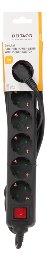 DELTACO outlet 6xCEE 7/3 1xCEE 7/7 switch 5m black