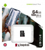 Kingston 64GB micSDXC Canvas Select Plus 100R A1 C10 1-pack w/o ADP