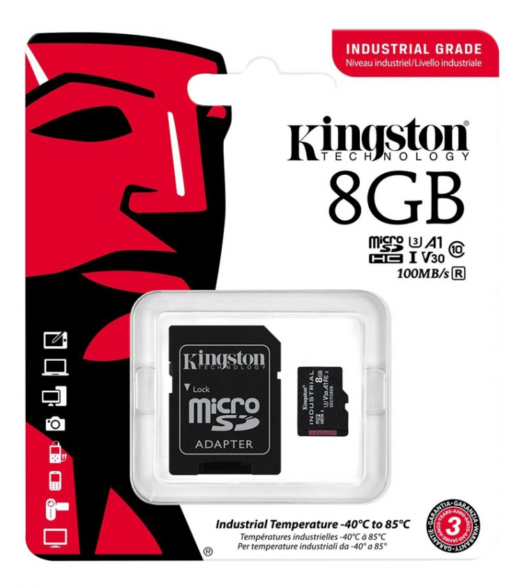 Kingston 8GB microSDHC Industrial C10 A1 pSLC Card + SD Adapter
