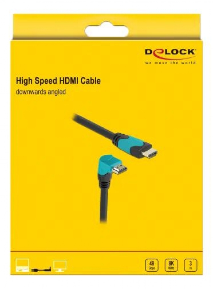 Delock High Speed HDMI cable male straight to male 90° downwards angle