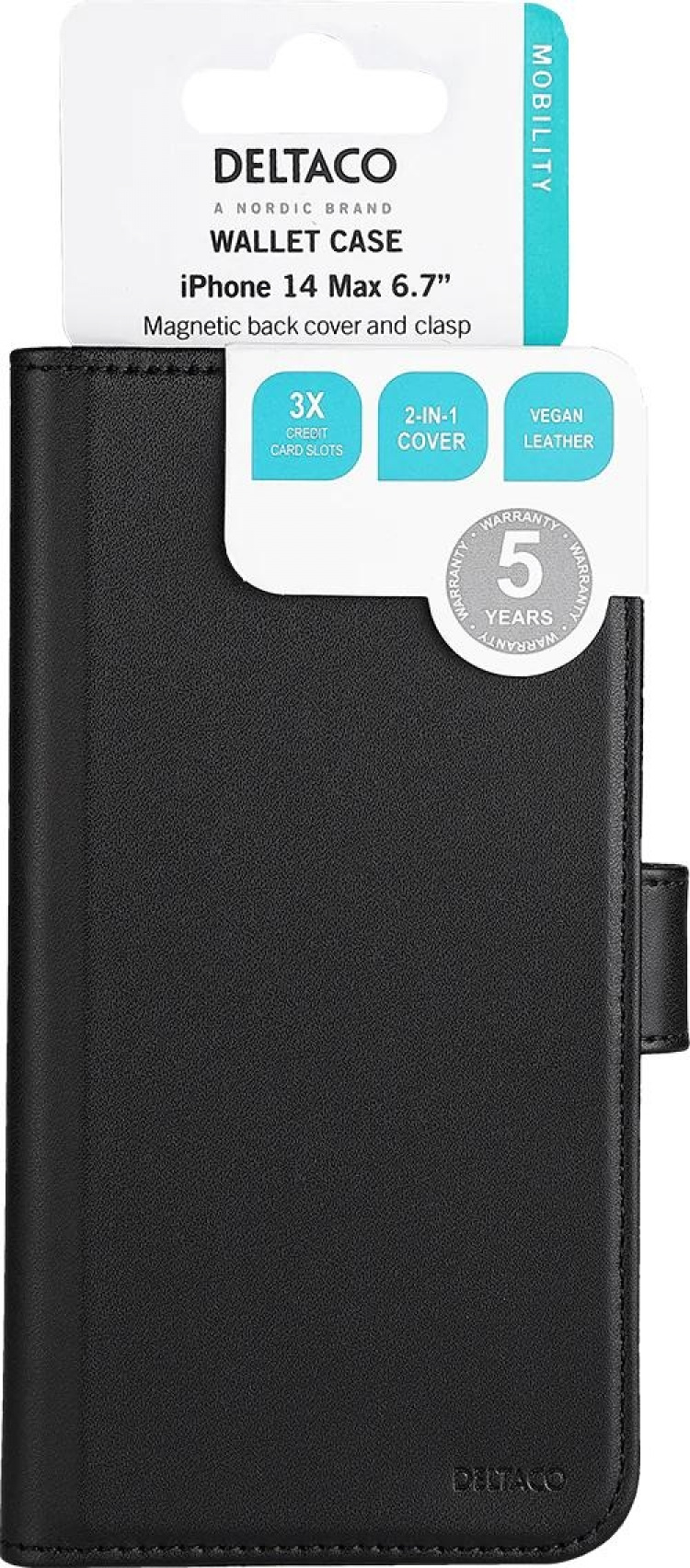 DELTACO iPhone 14 Plus wallet case 2-in-1, magnetic back cover