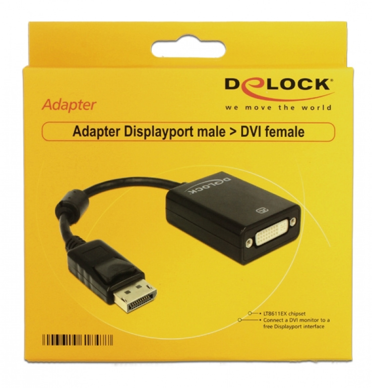 Delock Adapter Displayport 1.1 male > DVI female Passive black Delock Adapter Displayport 1.1 male > DVI female Passive black