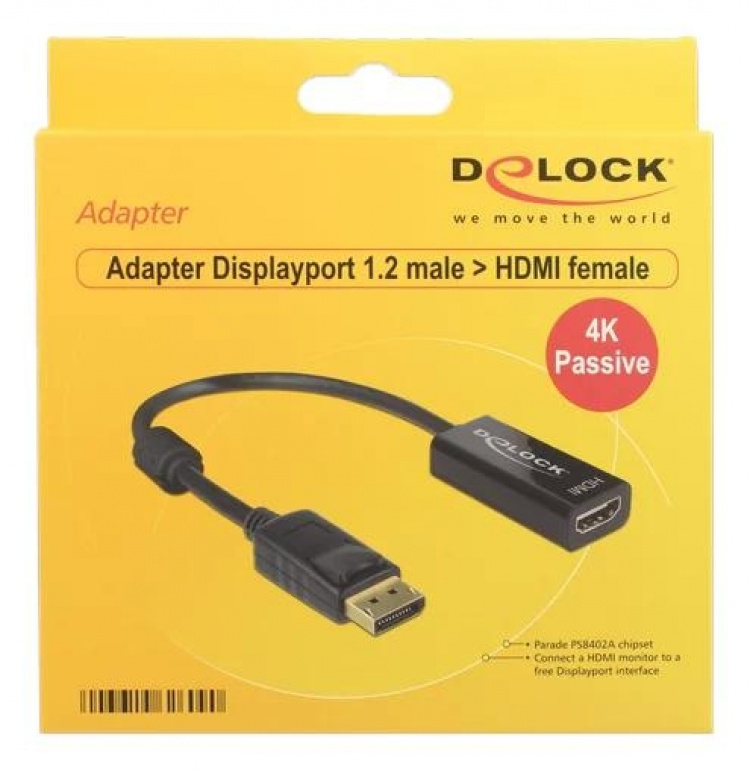 Delock Adapter Displayport 1.2 male to HDMI female, 4K, passive, black Delock Adapter Displayport 1.2 male to HDMI female, 4K, passive, black
