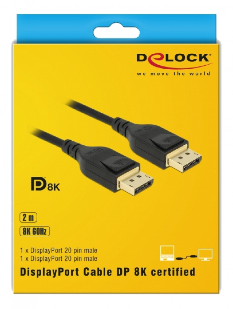 DeLOCK DisplayPort kaapeli, 8K 60 Hz, DP 8K-sertifioitu, 2 m, svart