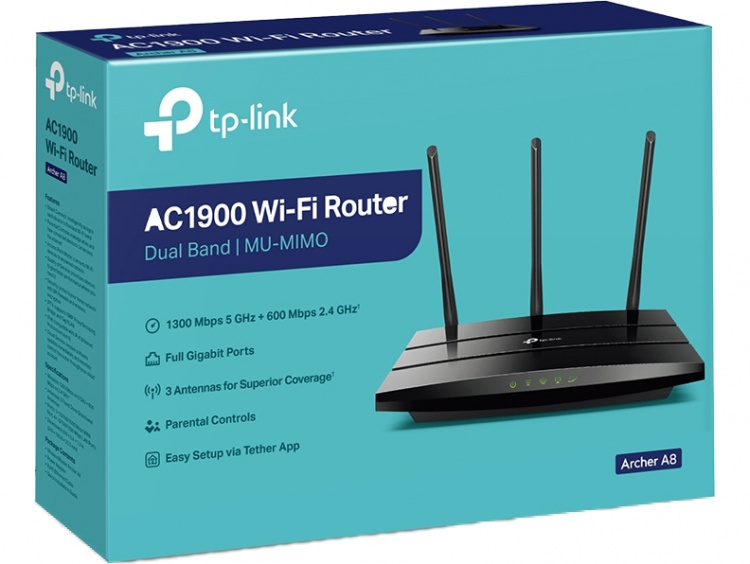 TP-Link Archer A8 AC1900 Trådlös MU-MIMO Wi-Fi Router, svart
