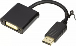 DELTACO DisplayPort - DVI-D Single Link sovitin, 0,2m, musta
