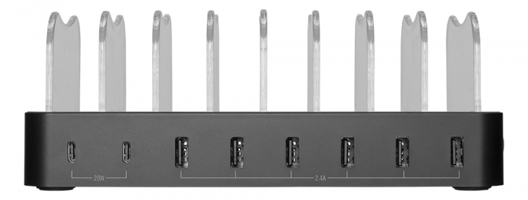 DELTACO USB-latausasema, 6x USB-A, 2x USB-C PD 75W, musta