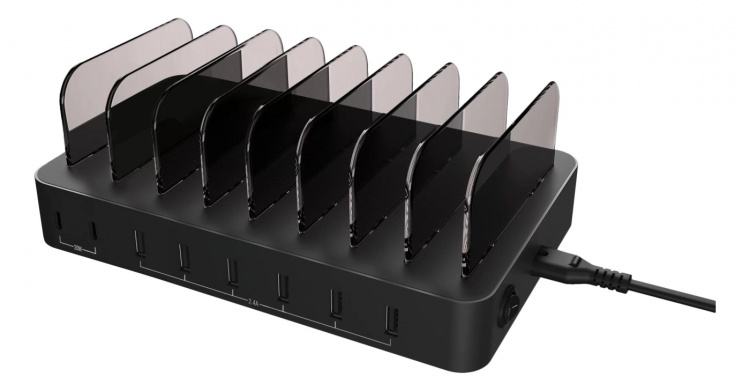 DELTACO USB-latausasema, 6x USB-A, 2x USB-C PD 75W, musta