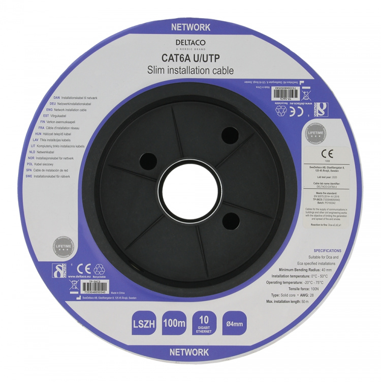 DELTACO asennuskaapeli, U/UTP Cat6a, 100m, AWG 28, LSZH, valkoinen DELTACO asennuskaapeli, U/UTP Cat6a, 100m, AWG 28, LSZH, valkoinen