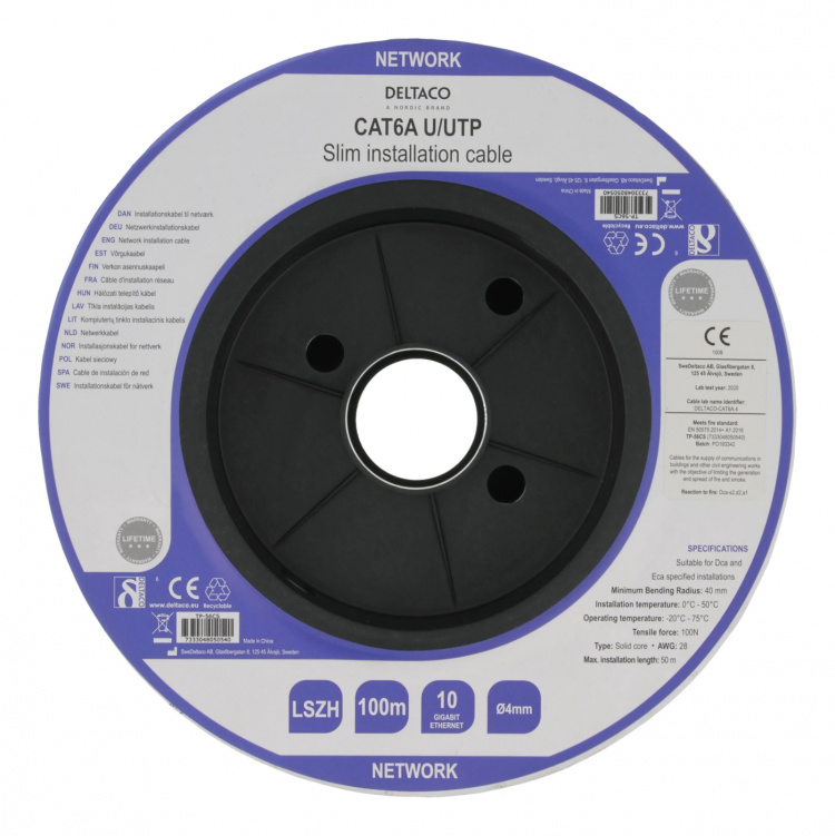 DELTACO asennuskaapeli, U/UTP Cat6a, 100m, AWG 28, LSZH, valkoinen DELTACO asennuskaapeli, U/UTP Cat6a, 100m, AWG 28, LSZH, valkoinen