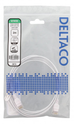 DELTACO laitekaapeli, U/FTP, Cat6, ohut, 2m, 500MHz, LSZH, valkoinen