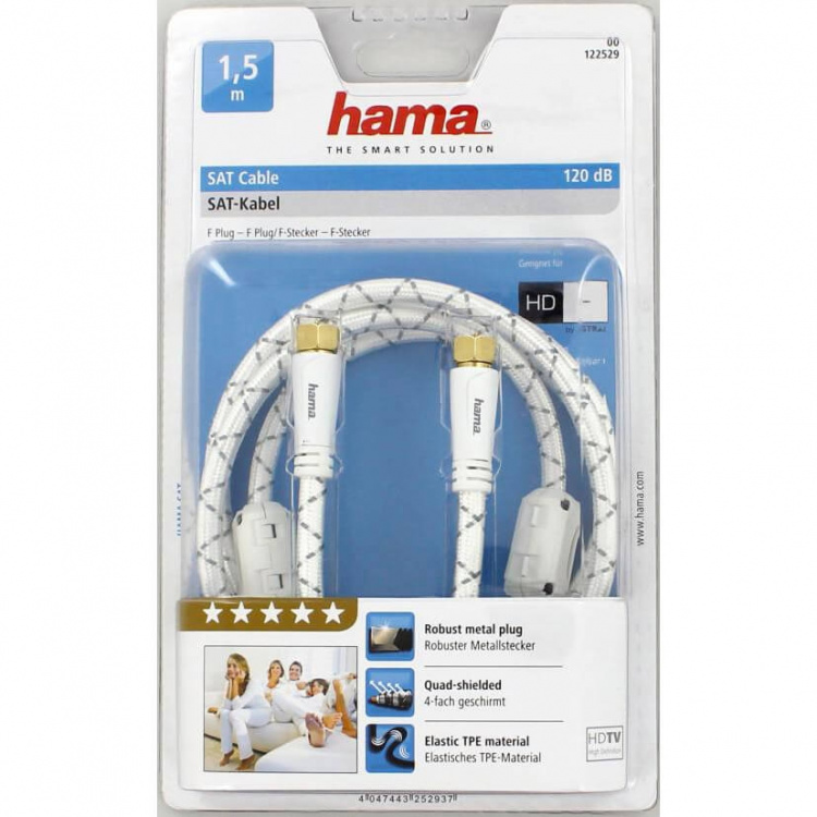 Hama Antennijohto SAT 120dB F-Liitin-F-Liitin 1.5m Valk Hama Antennijohto SAT 120dB F-Liitin-F-Liitin 1.5m Valk