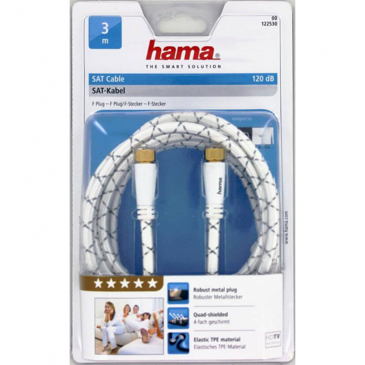 Hama Antennijohto SAT 120dB F-Liitin-F-Liitin 3m Valk