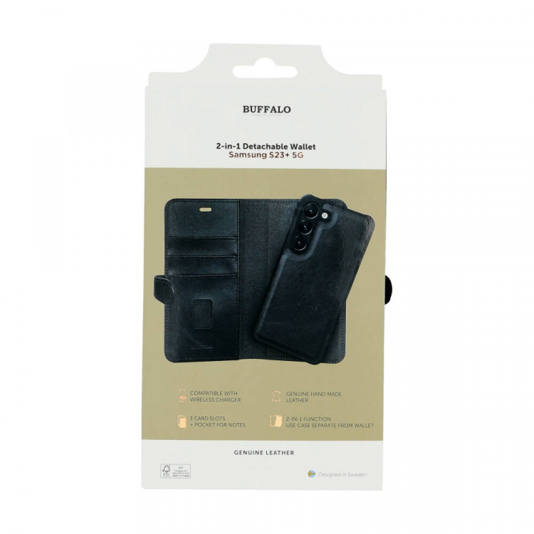 Buffalo 2in1 Wallet Leather 3 card Samsung S23+ 5G Black Buffalo 2in1 Wallet Leather 3 card Samsung S23+ 5G Black