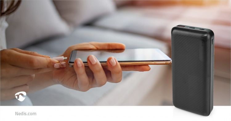 Nedis Virtapankki | 20000 mAh | 1.5 / 2.0 / 3.0 A | Lähtöliitäntöjen määrä: 2 | Lähtöliitäntä: 1x USB-A / 1x USB-C™ | Sisääntulon liitäntä: 1x Micro USB / 1x USB-C™ | PD2.0 18W | Litium-Polymeeri Nedis Virtapankki | 20000 mAh | 1.5 / 2.0 / 3.0 A | Lähtöliitäntöjen määrä: 2 | Lähtöliitäntä: 1x USB-A / 1x USB-C™ | Sisääntulon liitäntä: 1x Micro USB / 1x USB-C™ | PD2.0 18W | Litium-Polymeeri