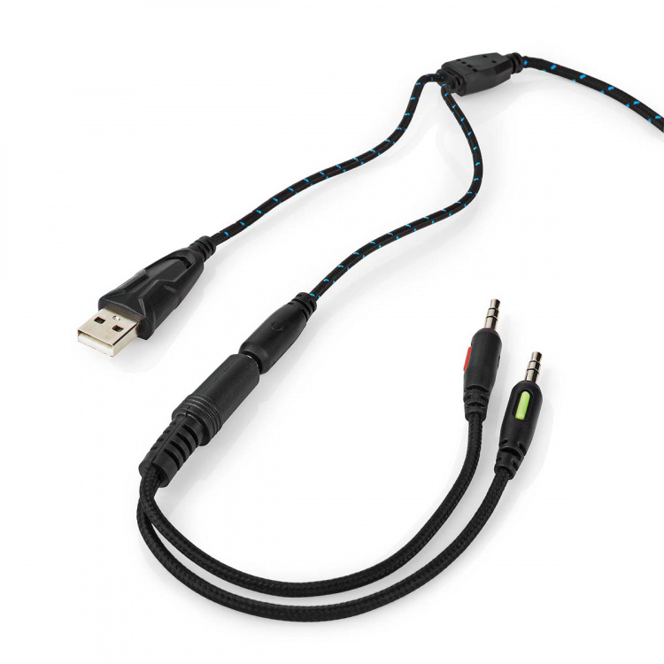 Nedis Peliheadset | Over-Ear-kuulokkeet | Stereo | USB Type-A / 2x 3.5 mm | Kokoontaitettava Mikrofoni | 2.20 m | LED
