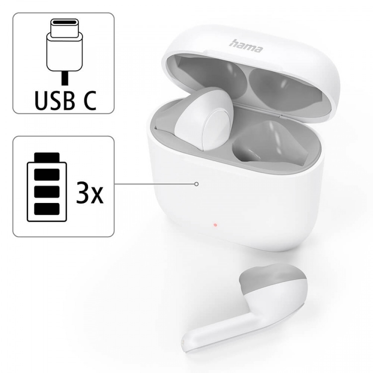 HAMA Hörlur Freedom TWS In-Ear True Wireless White