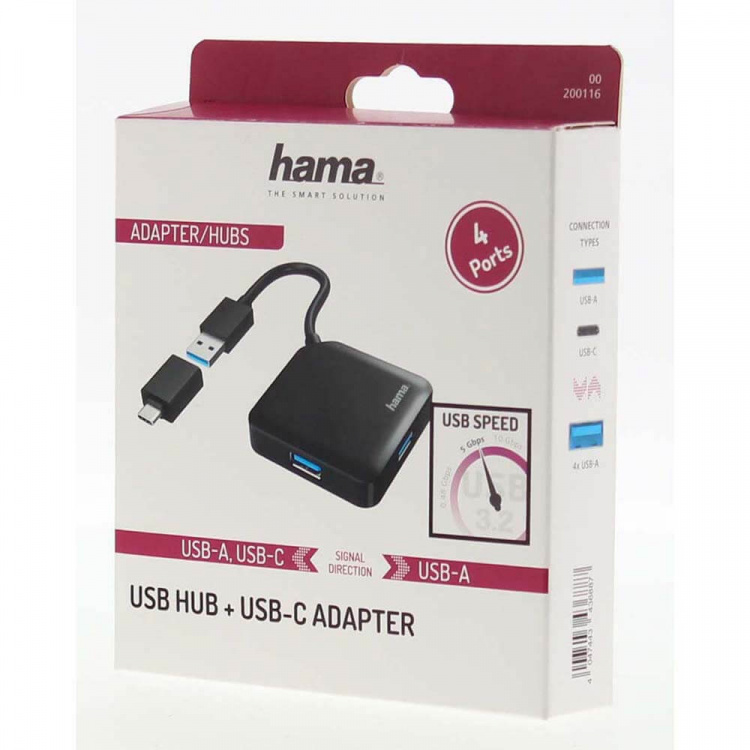 Hama Hub USB/USB-C 1:4 1.5 Gbit/s