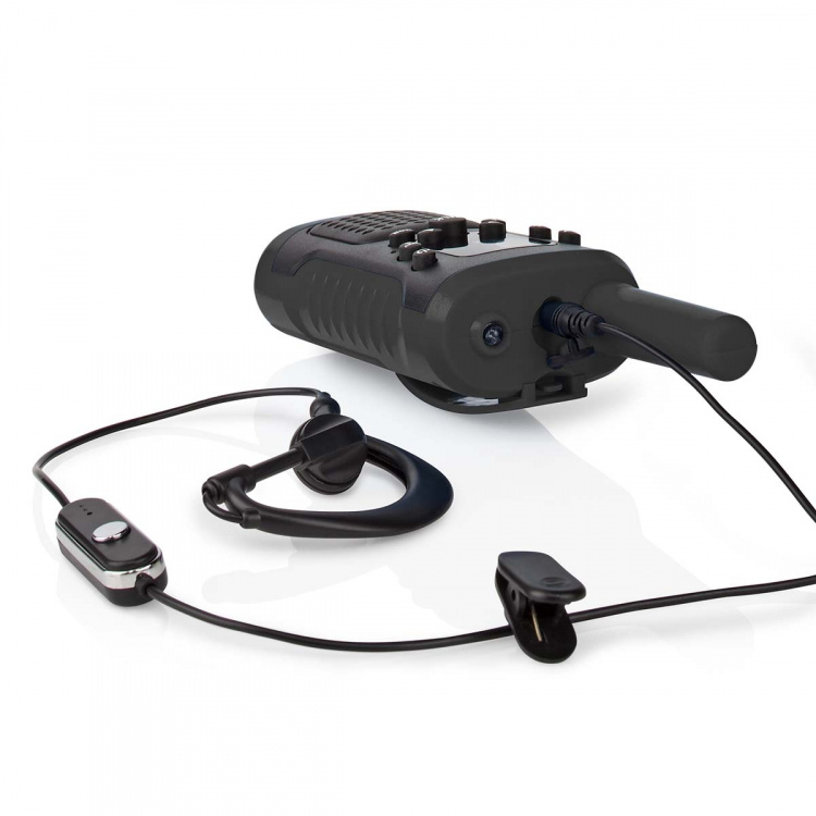 Nedis Radiopuhelinsarja | 2 puhelinta | Jopa 6 km | Taajuuskanavat: 8 | PTT / VOX | Jopa 3 tuntia | Kuulokkeiden lähtöliitäntä | 2 Kuuloketta | Musta