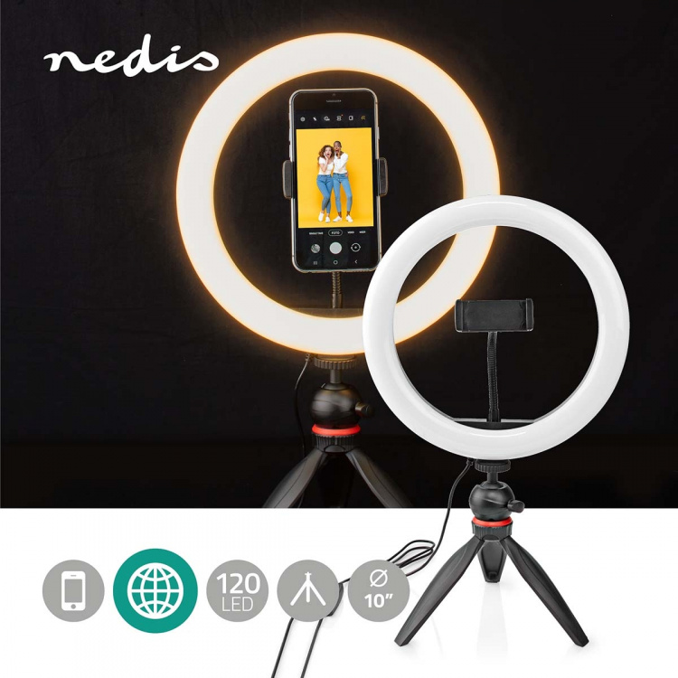 Nedis Rengasvalo | 10 inch | 120 LED\'s | 2700 - 6700 K | Kolmijalka | Musta Nedis Rengasvalo | 10 inch | 120 LED\'s | 2700 - 6700 K | Kolmijalka | Musta