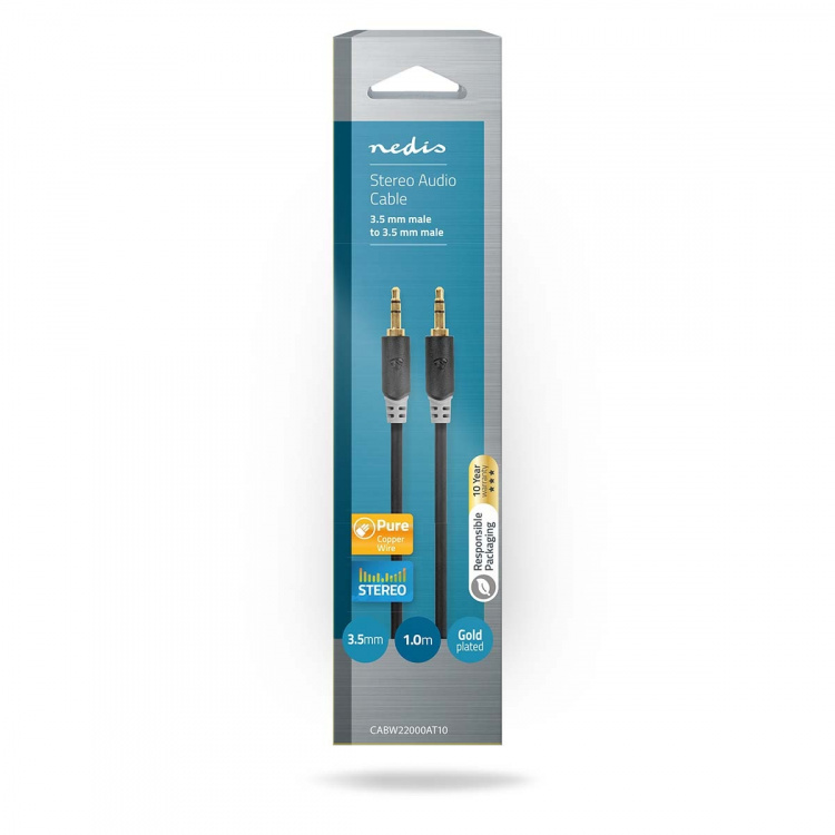 Nedis Stereoäänikaapeli | 3.5 mm uros | 3.5 mm uros | Kullattu | 1.00 m | Pyöreä | Antrasiitti | Laatikko Nedis Stereoäänikaapeli | 3.5 mm uros | 3.5 mm uros | Kullattu | 1.00 m | Pyöreä | Antrasiitti | Laatikko