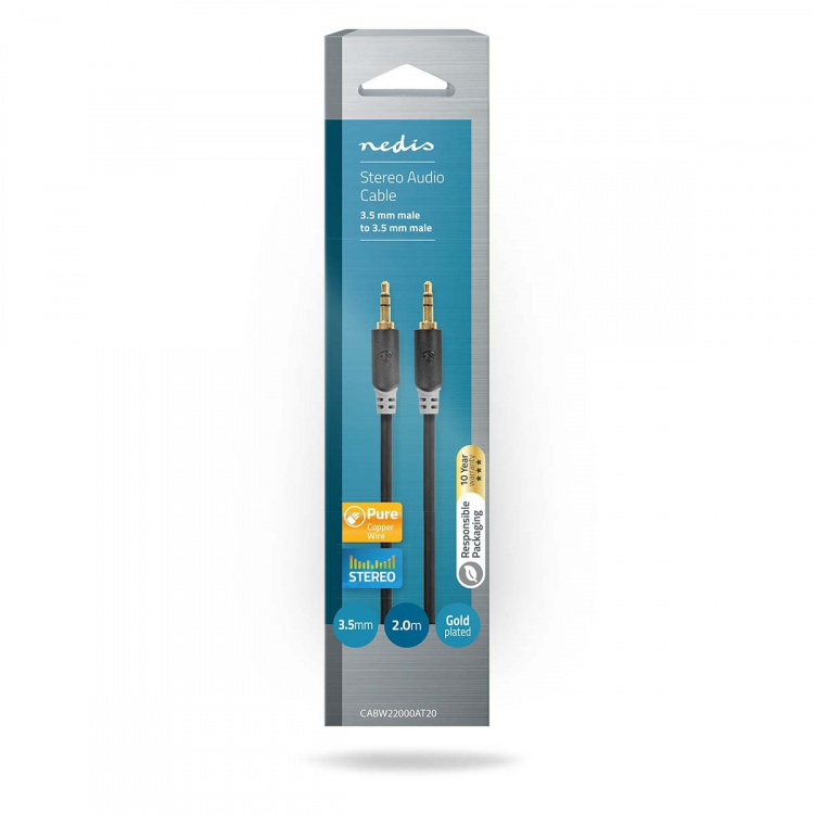 Nedis Stereoäänikaapeli | 3.5 mm uros | 3.5 mm uros | Kullattu | 2.00 m | Pyöreä | Antrasiitti | Laatikko