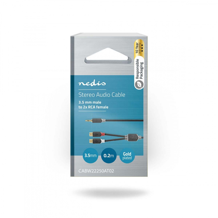 Nedis Stereoäänikaapeli | 3.5 mm uros | 2x RCA Naaras | Kullattu | 0.20 m | Pyöreä | Antrasiitti | Laatikko Nedis Stereoäänikaapeli | 3.5 mm uros | 2x RCA Naaras | Kullattu | 0.20 m | Pyöreä | Antrasiitti | Laatikko